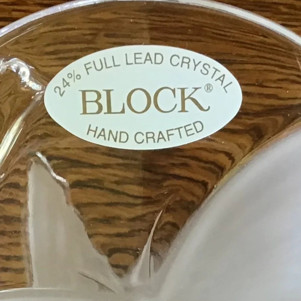 New Block Crystal Vase Butterfly Flowers Glass Hand Crafted Poland